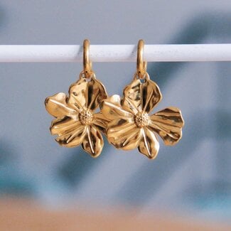 Koning Bamboe Edelstahl-Creolen mit XL-Blume - Goldfarben