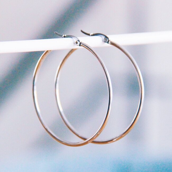 Koning Bamboe Stainless steel hoop earrings 50 mm 'basic' - silver