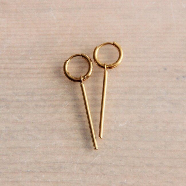 Koning Bamboe Stainless steel hoop earrings with bar XL - gold