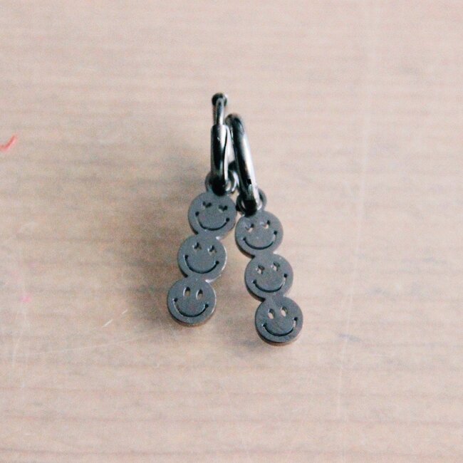 Koning Bamboe Edelstahl-Creolen mit 3 Smileys - Silber