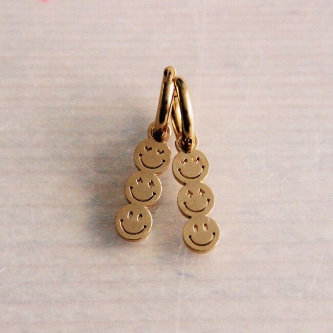 Koning Bamboe Edelstahl-Kreolen mit 3 Smileys - Gold