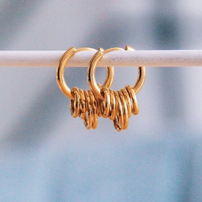 Koning Bamboe Stainless steel earrings with rings - gold