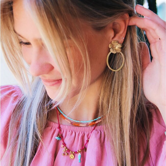 Koning Bamboe Oval Statement Earrings with Flower