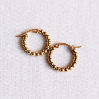 Koning Bamboe EA504.2 Stainless Steel Beaded Hoop Earrings - 20 mm - Gold