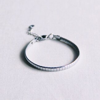 Koning Bamboe SA812 - Stalen platte armband gestreept - zilver