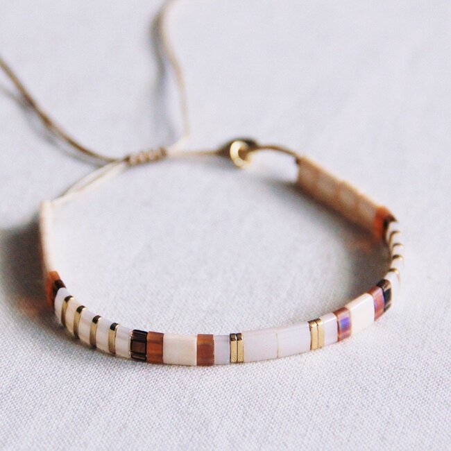 Koning Bamboe Tila-Perlenarmband - Taupe/Nude/Vergoldet