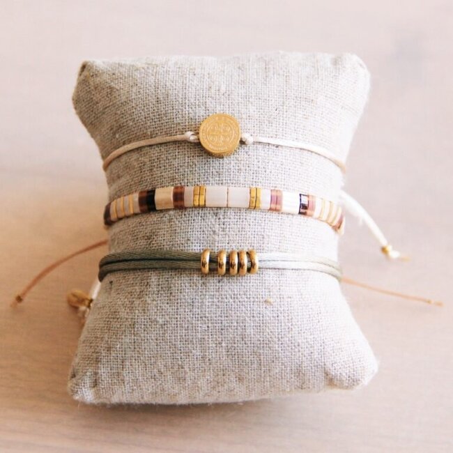 Koning Bamboe Tila-Perlenarmband - Taupe/Nude/Vergoldet