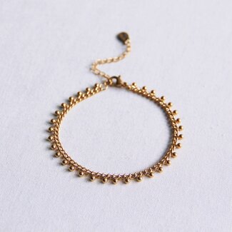 Koning Bamboe SA834: Stalen schakelarmband met balletjes - goud