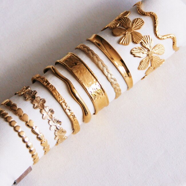 Koning Bamboe Wide Flared Bangle - Gold