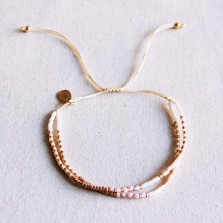 Koning Bamboe Dubbele Miyuki -armband - naakt/wit/taupe