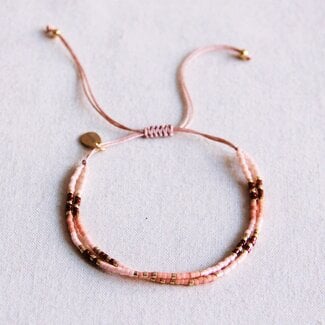 Koning Bamboe Doppeltes Miyuki-Armband - Rosa/Nude/Bordeaux