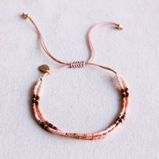 Koning Bamboe Double Miyuki bracelet - pink/nude/bordeaux