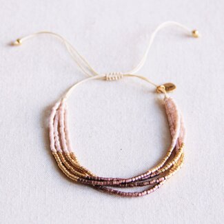 Koning Bamboe Viervoudige Miyuki -armband - naakt/taupe/goud vergulde