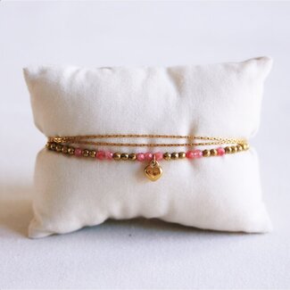 Koning Bamboe Drievoudige armband met hart en facetten - koraal