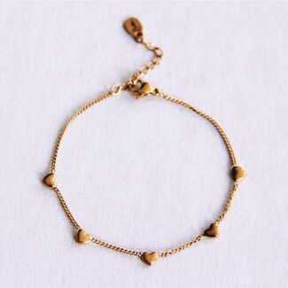 Koning Bamboe Delicate bracelet with hearts - gold