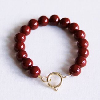 Koning Bamboe Natuursteen kralenarmband XL - donkerrood