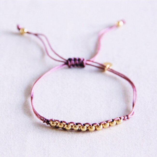 Koning Bamboe Satin bracelet with gold-colored beads - lilac