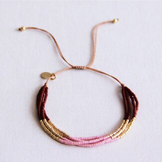 Koning Bamboe Quadruple Miyuki bracelet - brown/lilac/gold-plated