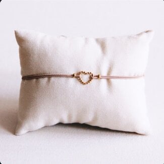 Koning Bamboe Stretch bracelet with a dotted heart - taupe