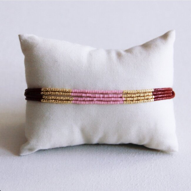 Viervoudige Miyuki -armband - Bruin/lila/Gold Permated