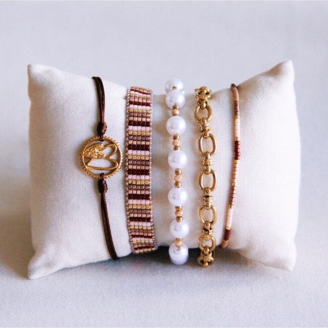 Koning Bamboe Woven bracelet 'stripes' - nude shades