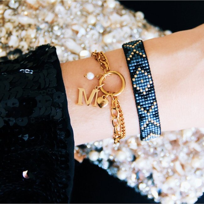 Koning Bamboe Doppeltes Gliederarmband mit offenem Herz - Goldfarben