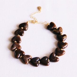 Koning Bamboe Beaded bracelet of heart-shaped resin XL - brown