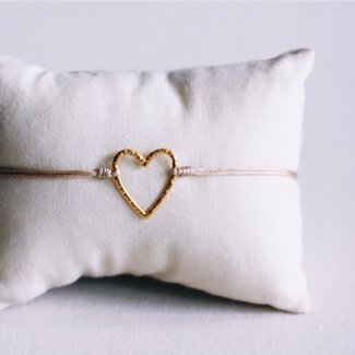 Koning Bamboe Satin Bracelet with Open Heart - Sand