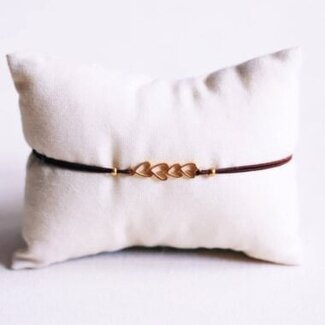 Koning Bamboe Stretch bracelet with open hearts - brown