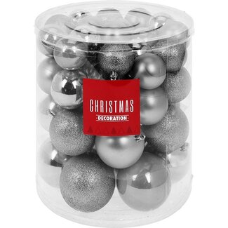 Christmas ball set - 44 pieces plastic - silver
