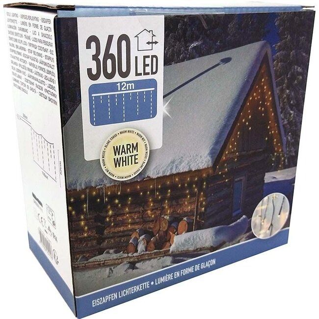 LED Icicle String Lights - 360 LEDs, 12 m, Warm White
