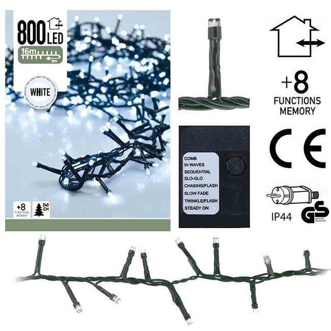 Micro Cluster LED String Lights 800 LEDs - 16 meters - white - 8 functions + memory
