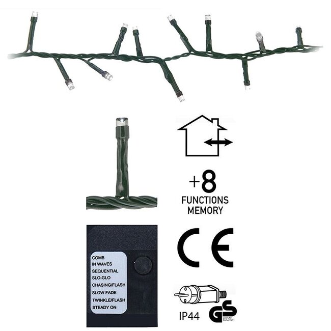Micro-Cluster-LED-Lichterkette - 800 LEDs, 16 m, Weiß, 8 Lichtfunktionen und Speicher