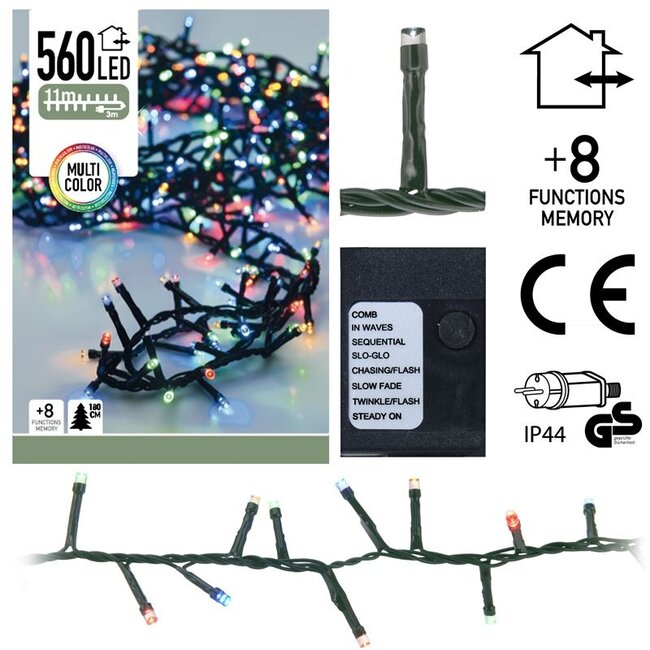 Microcluster-Lichterkette - 560 LEDs - 11 m - Mehrfarbig - 8 Funktionen und Memory-Funktion