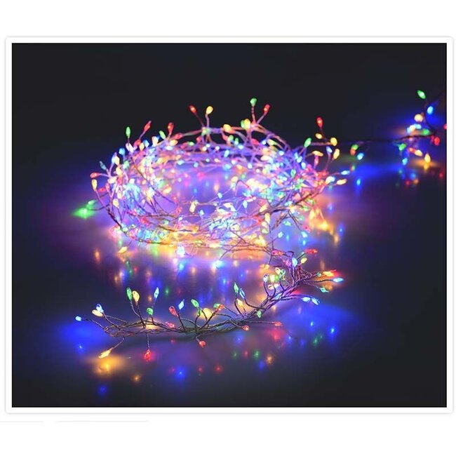 Cluster-Lichterkette mit Silberdraht - 240 LEDs - Mehrfarbig