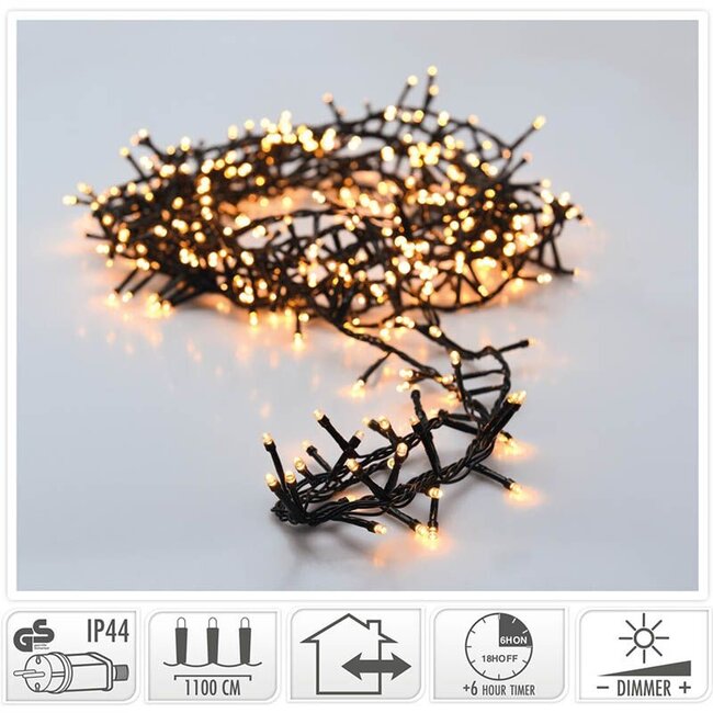 Micro Cluster LED String Lights - 560 LEDs, 11 m, Extra Warm White, Timer and Dimmer