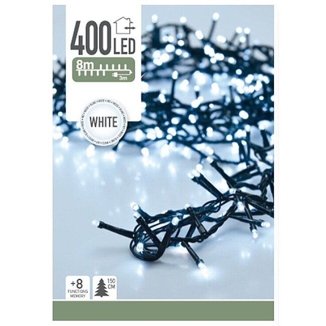 Micro-Cluster-LED-Lichterkette - 400 LEDs, 8 m, Weiß, 8 Lichtfunktionen und Speicher