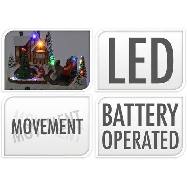 Weihnachtsszene mit Zug, Beleuchtung und Bewegung - Batteriebetrieben