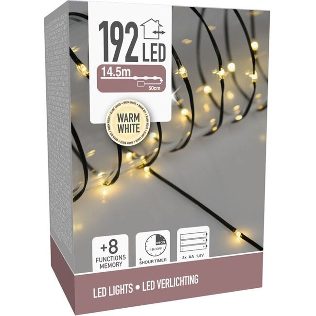 Soft Wire Batterielichterkette - 192 LEDs, 14,5 m, Warmweiß, Mit Timer