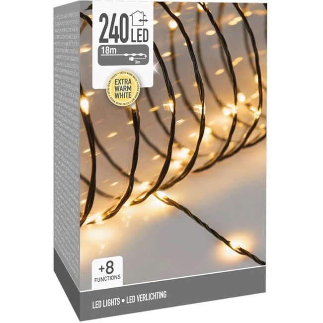 Soft Wire LED-Lichterkette für innen und außen - 240 LEDs, 18 m, Extrawarmweiß, 8 Lichtfunktionen
