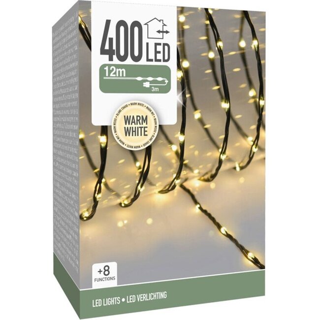 LED Lighting 400 LED - 12 meters - warm white - for indoors and outdoors - 8 Light functions - Soft Wire