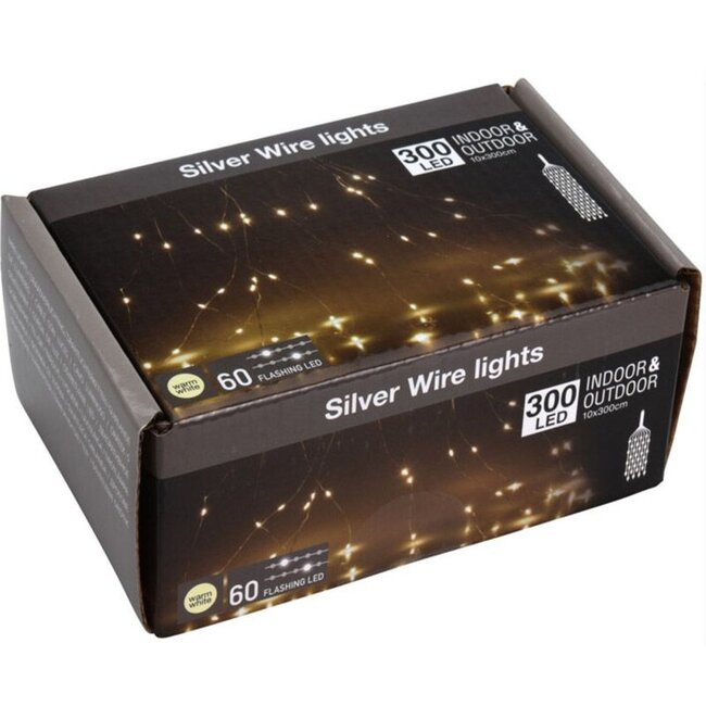 Kaskaden-Lichterkette mit Silberdraht - 300 LEDs - Blinkfunktion