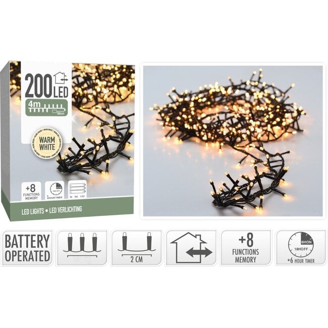 Micro Cluster LED String Lights 200 LED - 4m - warm white - Battery - Light functions - Memory - Timer