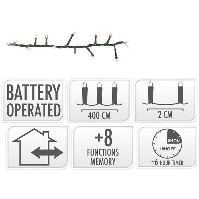 Micro Cluster LED String Lights 200 LED - 4m - three tone traditional - Battery - Light functions - Memory - Timer