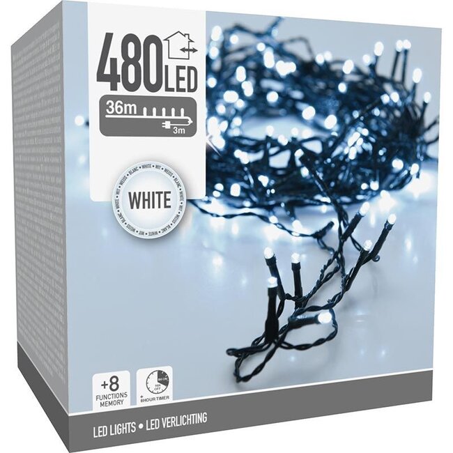 Christmas lights 480 LED - 36m - white - Timer - Light functions - Memory - Outside