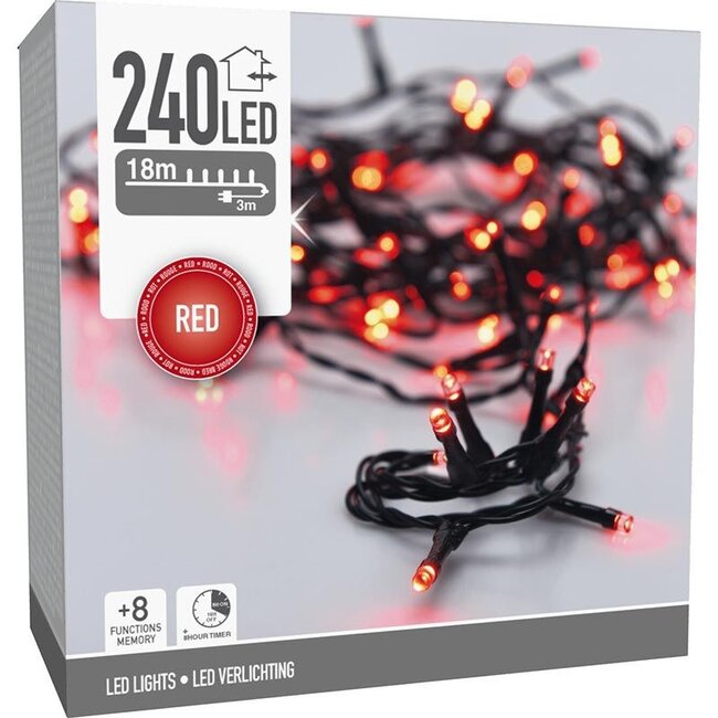 Weihnachtslichterkette - 240 LEDs - 18 m - Rot - Timer, Lichtfunktionen und Speicher - Außen