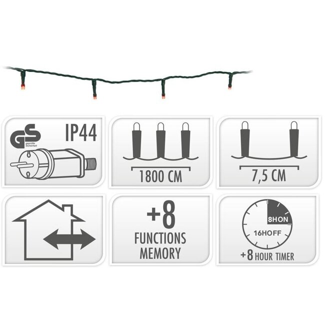 Weihnachtslichterkette - 240 LEDs - 18 m - Rot - Timer, Lichtfunktionen und Speicher - Außen