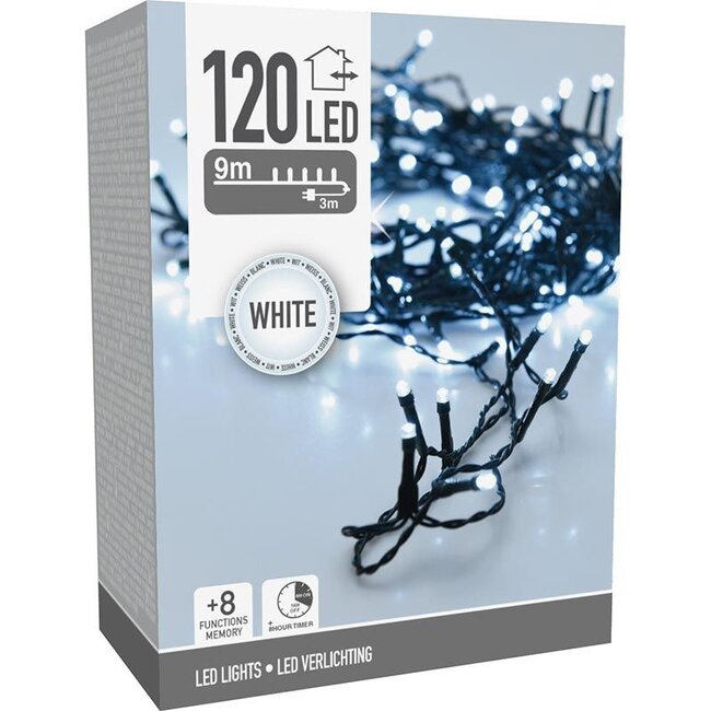 Weihnachts-Lichterkette - 120 LEDs - 9 m - Weiß - Timer, Lichtfunktionen und Memory-Funktion - Für außen
