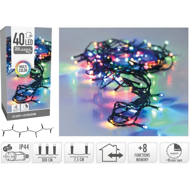 Weihnachtslichterkette - 40 LEDs - 3 m - Mehrfarbig - Timer, Lichtfunktionen und Speicher - Außen
