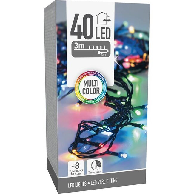 Weihnachtslichterkette - 40 LEDs - 3 m - Mehrfarbig - Timer, Lichtfunktionen und Speicher - Außen